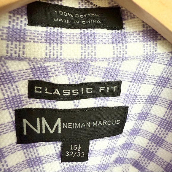 Neiman Marcus Men's Purple Gingham Check Classic Fit Button-Up Dress Shirt 16.5 - Picture 5 of 8